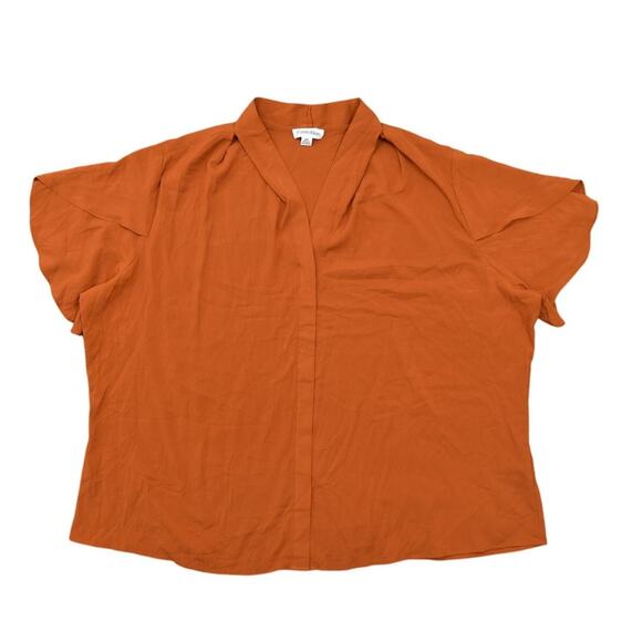 Calvin Klein Orange Blouse 2XL Plus Polyester Preowned Short Sleeve - Picture 1 of 8